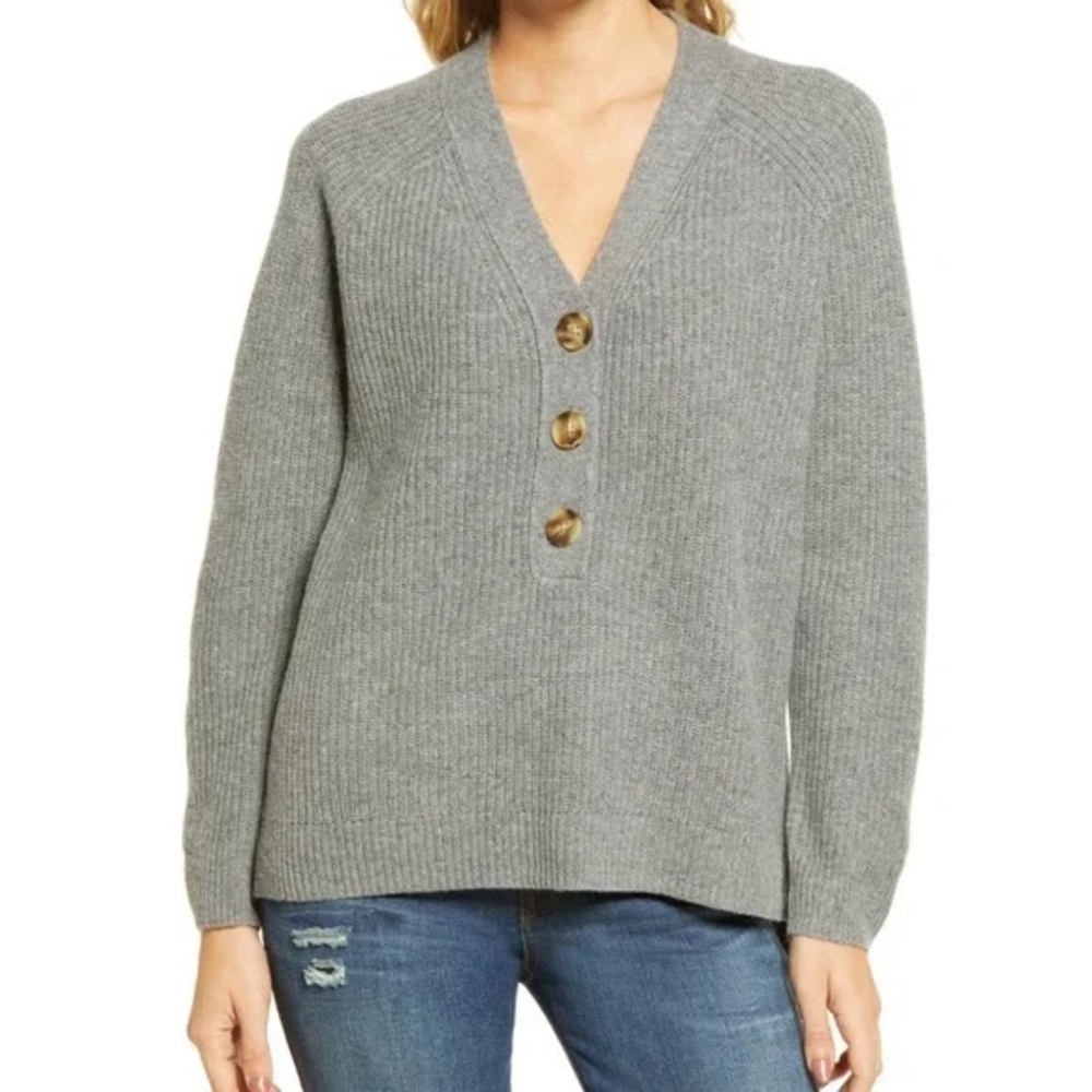 Madewell Lyle Henley Sweater size Medium Heather Grey
